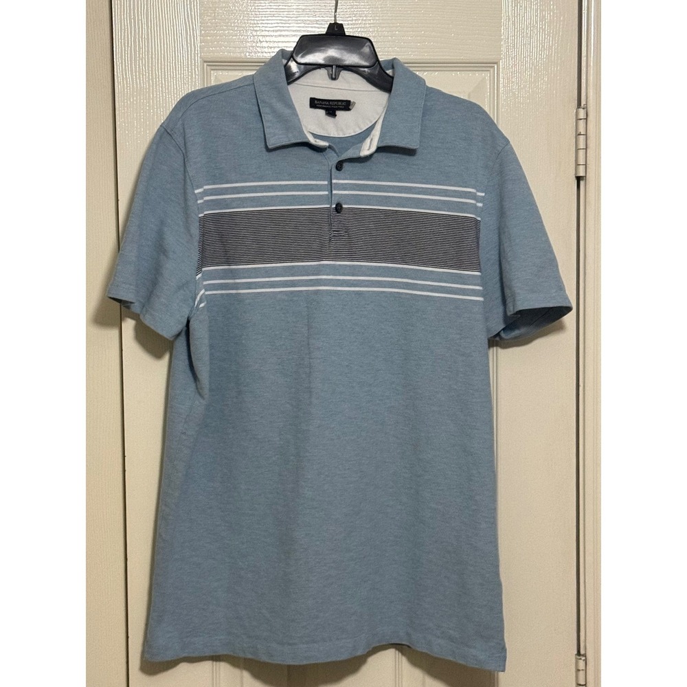banana republic performance pique polo shirt xl mens striped chest/ Flawed